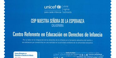 Entrega oficial del reconocimiento de nuestro centro como referente de Unicef