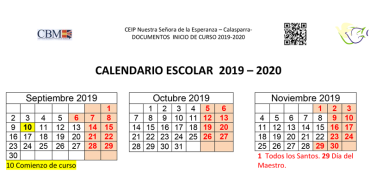 Calendario escolar 2019-2020