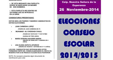 Elecciones Consejo Escolar miércoles 26 de noviembre