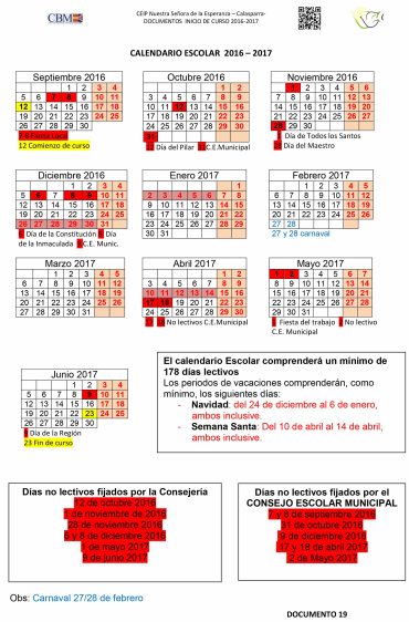 Publicado el calendario escolar 2016-2017